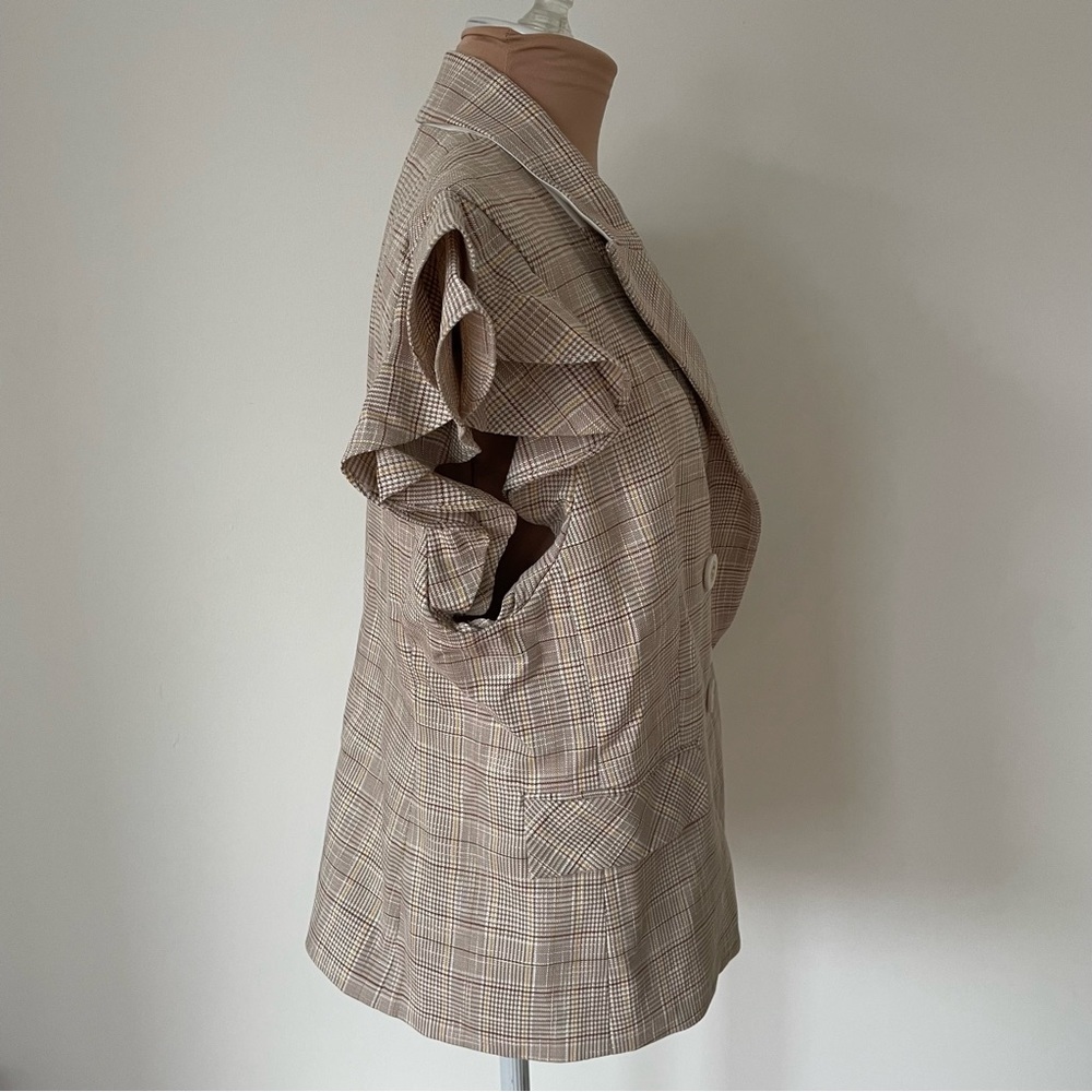 Veronica Beard Double Breasted Janae Khaki Plaid Flutter-Sleeve Vest NWT Size 12 - Picture 8 of 12